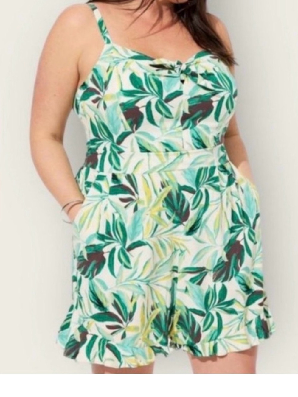 Torrid Sleeveless Romper Shorts Challis tropical green women's 3